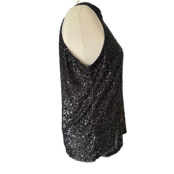 CABLE & GAUGE New Black Sequin Sleeveless Turtleneck Halter Top, Size Small - Picture 2 of 13